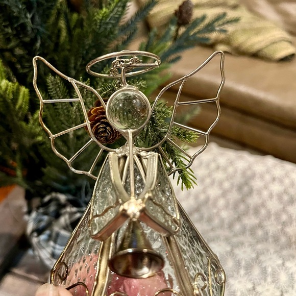 Vintage Clear Textured Stained Glass Angel With a Horn Christmas Angel Ornament - Picture 5 of 9
